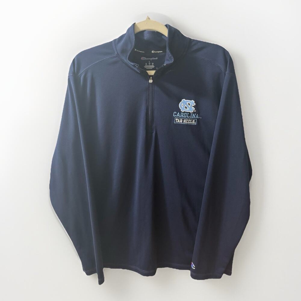 Champion UNC Tar Heels 1/4 Zip Pullover Sweatshirt Mens L blue Lightweight Univ